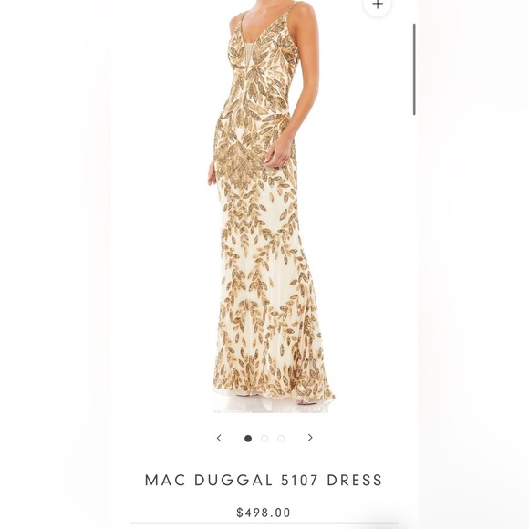 NWT Mac Duggal Style 5107 Plunging Neckline Sequins Gown Dress Gold Nude Size 2 - Picture 2 of 16